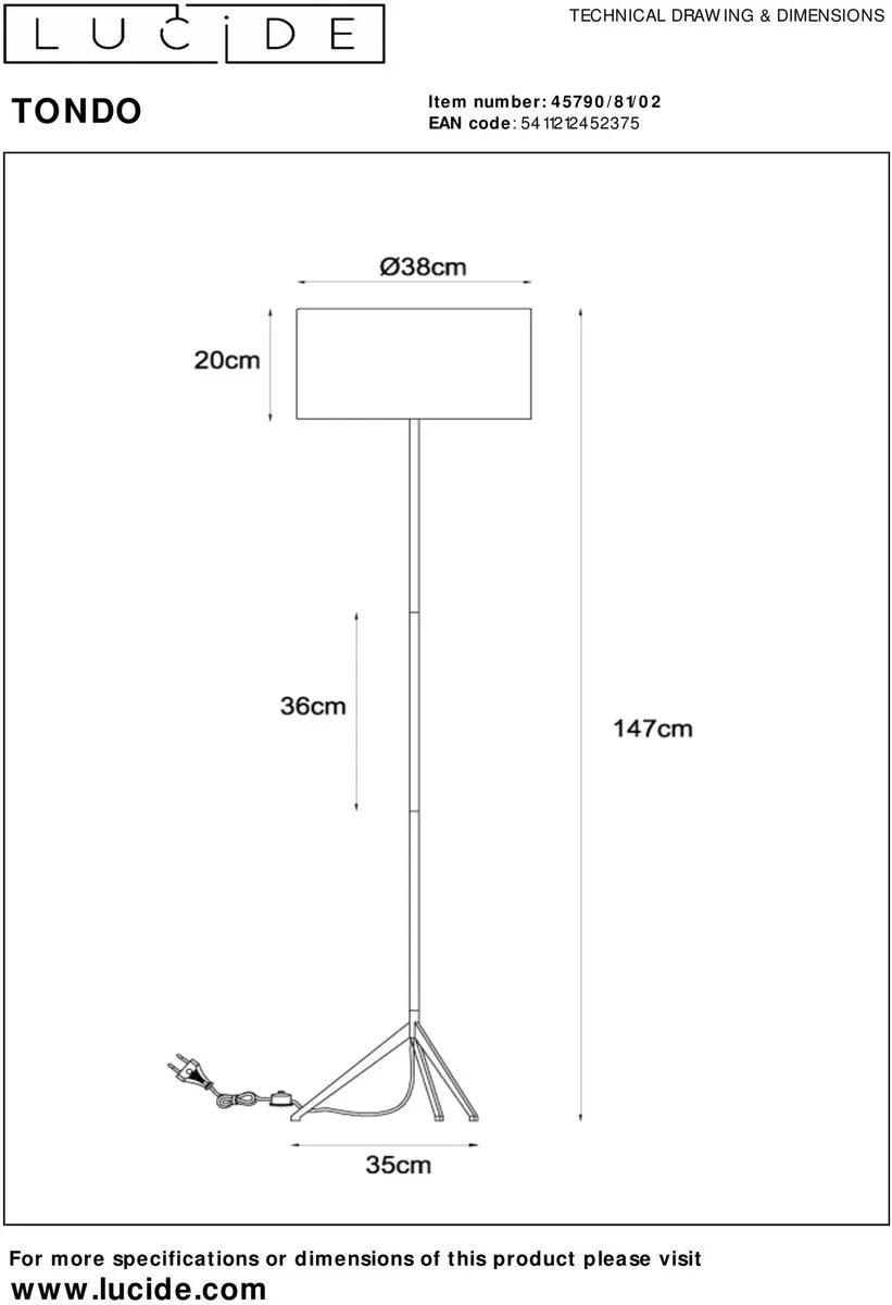 Lucide Tondo Vloerlamp Ø38cm - Mat Goud/Messing