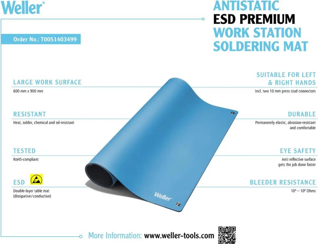Weller T0051403499 Antistatische ESD Soldeermat 900x600mm - Blauw