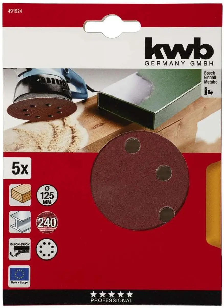 KWB Schuurschijf Ø 125mm Korrel 240 - 5 Stuks