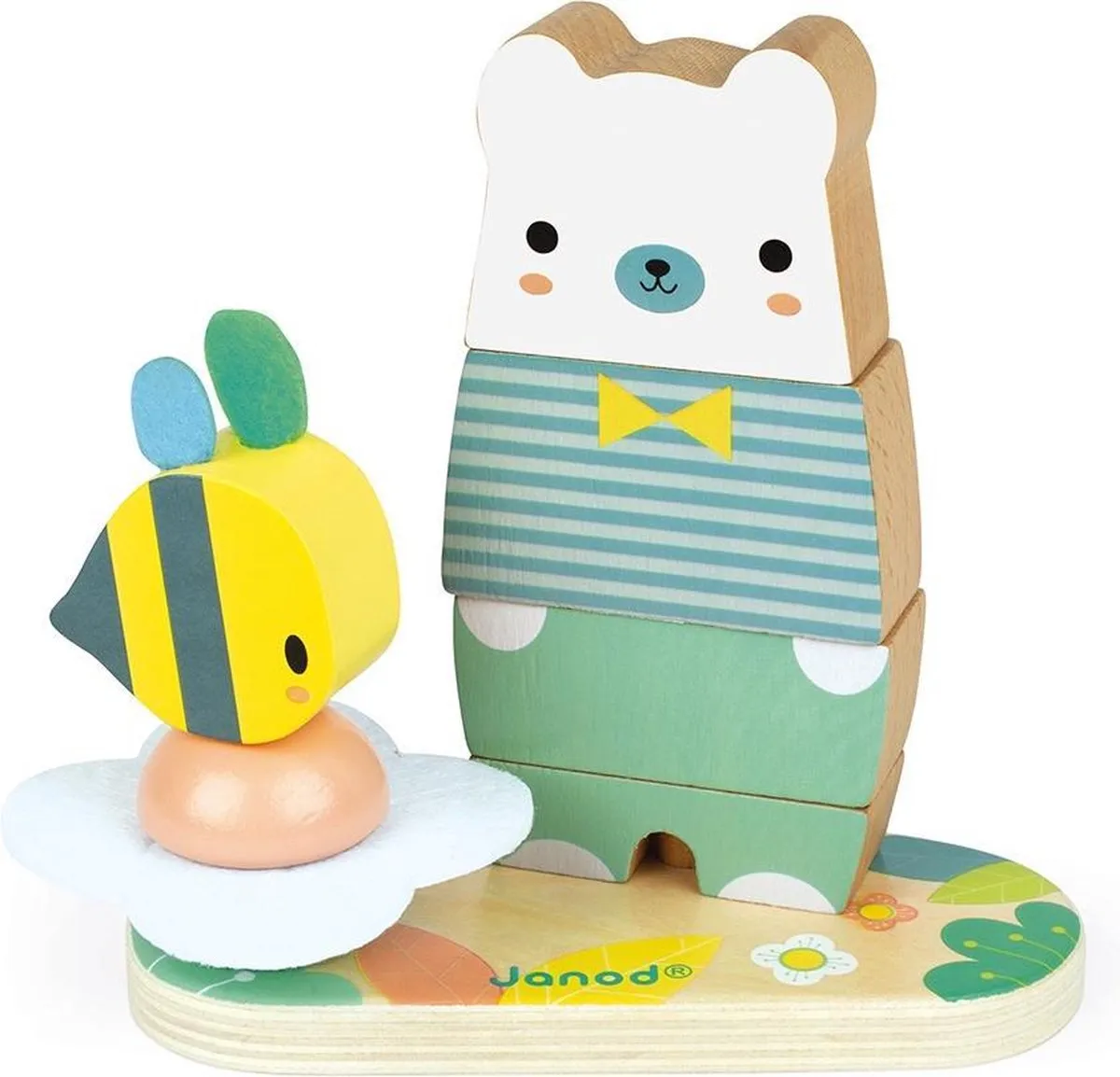 Janod Pure - Stapelfiguur Beer - 2-In-1 Stapelaar Met Een Beer Aan De Ene Kant En Een Panda Aan De Andere Kant! - Geschikt Vanaf 1 Jaar