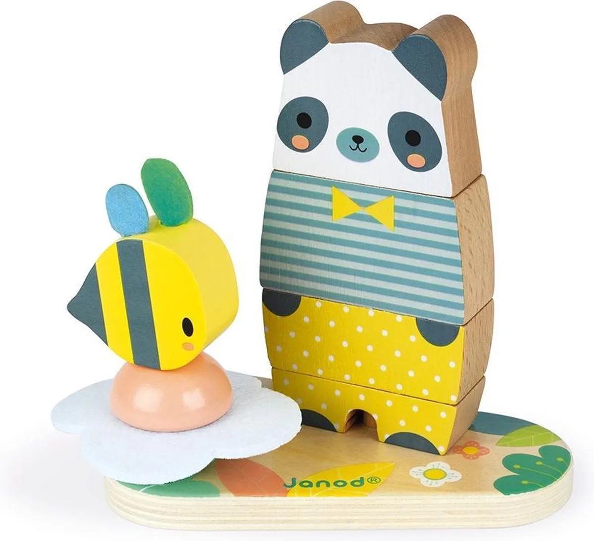 Janod Pure - Stapelfiguur Beer - 2-In-1 Stapelaar Met Een Beer Aan De Ene Kant En Een Panda Aan De Andere Kant! - Geschikt Vanaf 1 Jaar