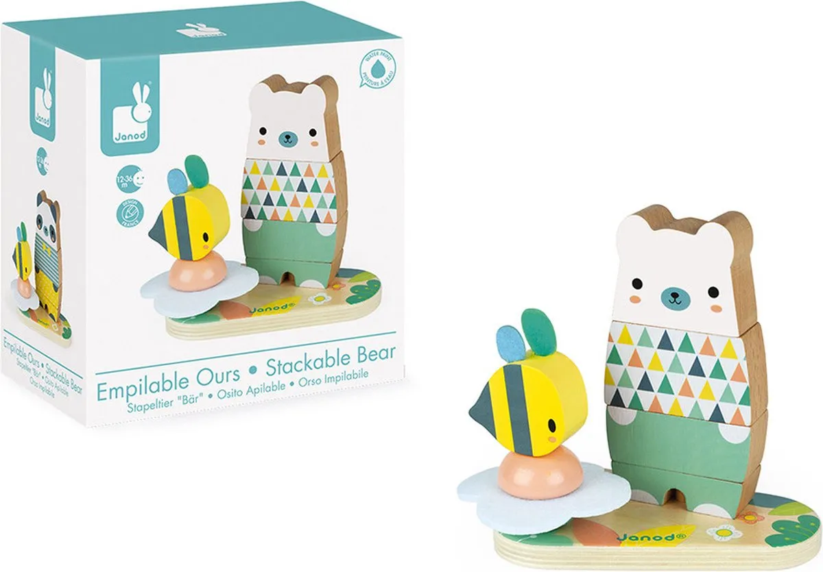 Janod Pure - Stapelfiguur Beer - 2-In-1 Stapelaar Met Een Beer Aan De Ene Kant En Een Panda Aan De Andere Kant! - Geschikt Vanaf 1 Jaar