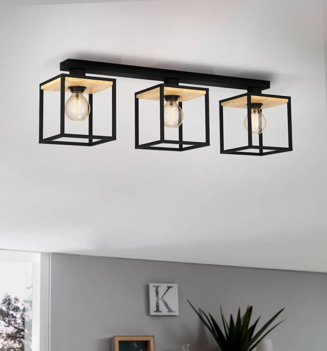 Eglo Libertad Plafondlamp E27 - 3 Lichtpunten 86cm - Zwart/Bruin