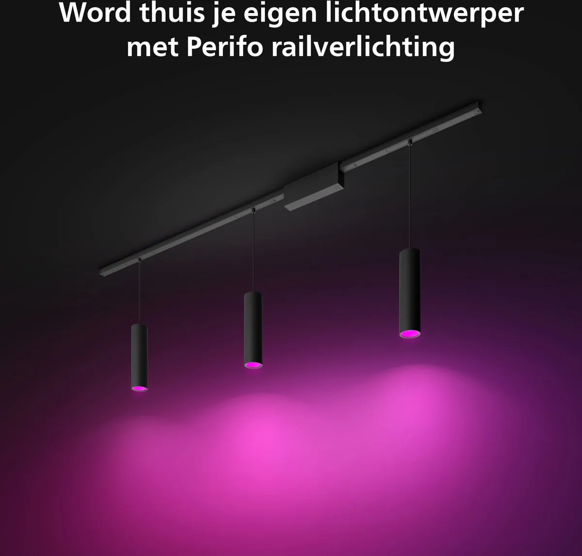Philips Hue Perifo railverlichting plafond - wit en gekleurd licht - 3 hanglampen - zwart - basisset
