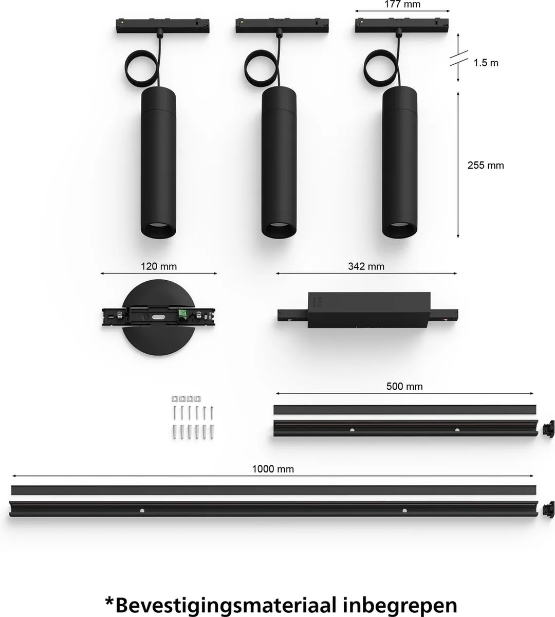 Philips Hue Perifo Railverlichting Plafond - 3 Lampen - Zwart - afbeelding 6 van 6