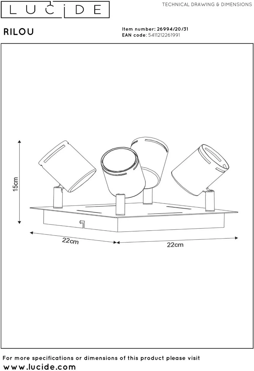 Lucide Rilou Plafondspot LED 4x5W 3000K - Wit