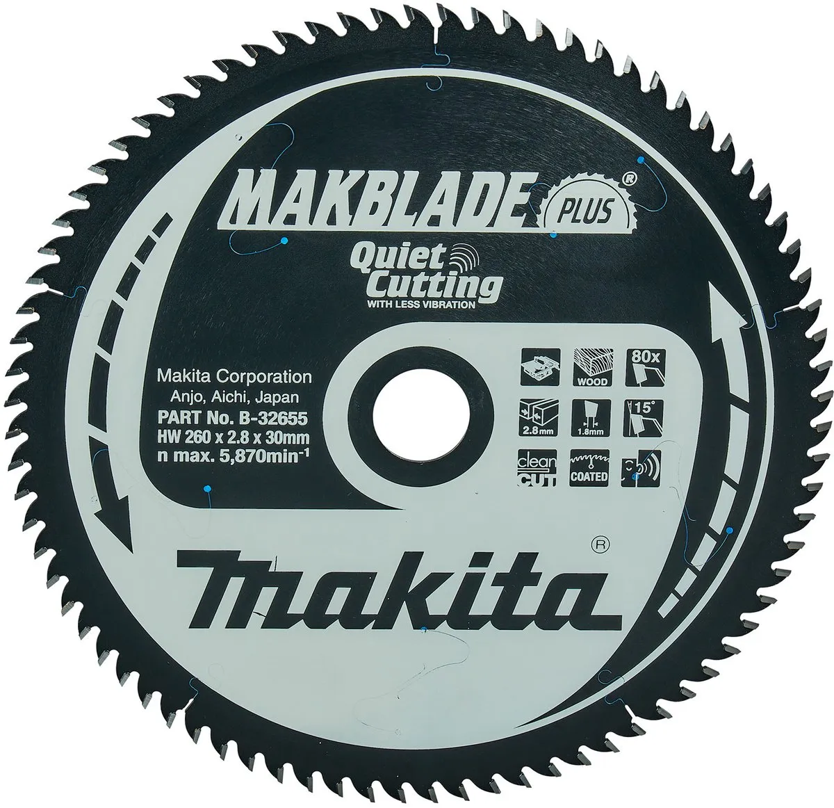 Makita Makblade-Plus B-32655 Tafelzaagblad 260mm 80T