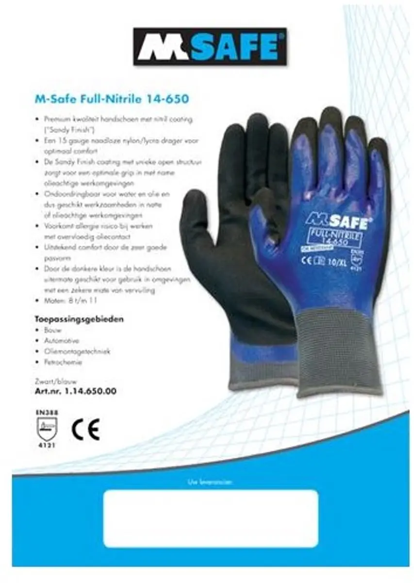 Oxxa Full-Nitrile 14-650 Werkhandschoenen - Maat 10 - Blauw/Zwart