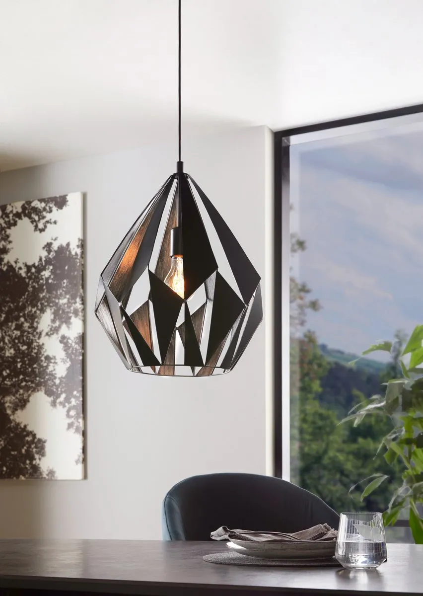 Eglo Carlton 1 Hanglamp E27 - 38,5 cm - Zwart/Zilver - afbeelding 6 van 6