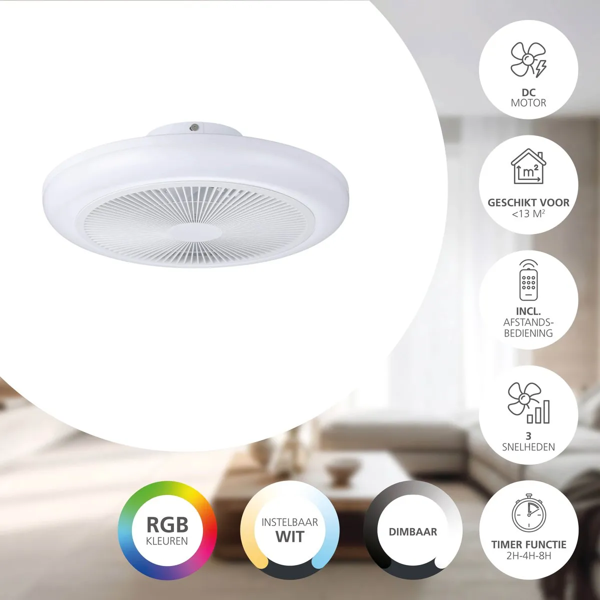 Eglo Sayulita 1 Plafondlamp met Ventilator 46cm - RGB & Wit Licht - 3 Standen