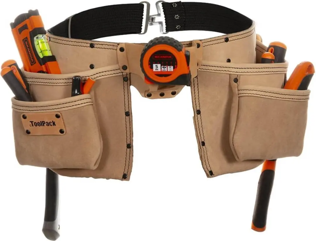Toolpack Elite Gereedschapsriem - Dubbele buidel Beige