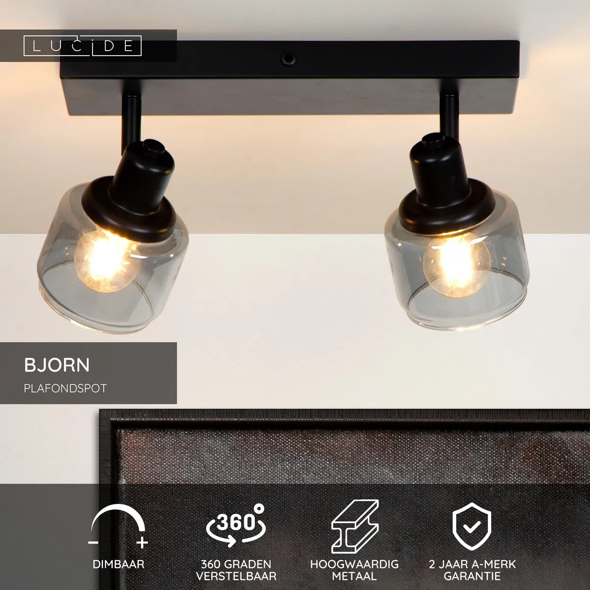 Lucide BJORN Plafondspot 2xE14 - Zwart