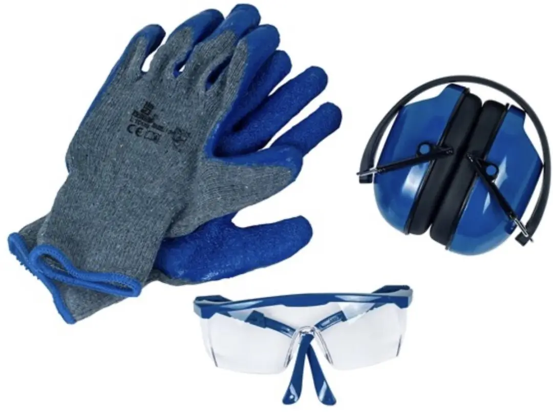 Hyundai PBM Beschermingsset 3-delig - Werkhandschoenen/veiligheidsbril - Zwart/blauw/grijs