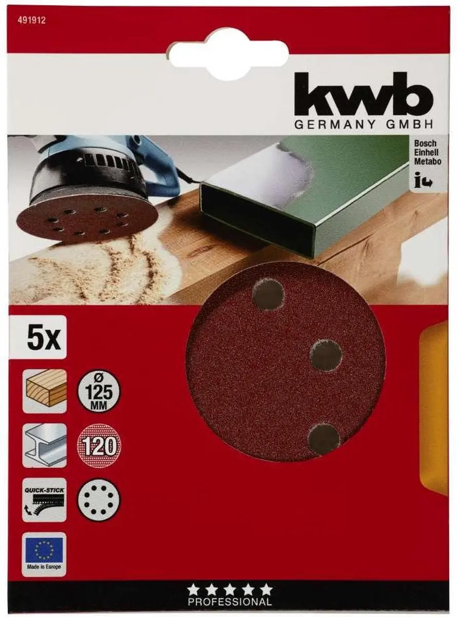 KWB Schuurschijf Ø125mm Korrel 120 - 5 Stuks