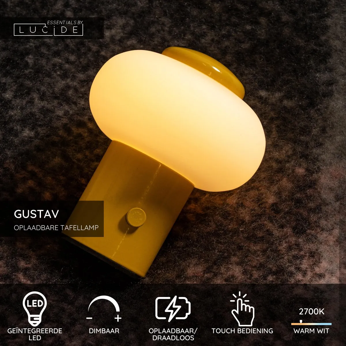 Lucide Gustav Oplaadbare Tafellamp - Geel
