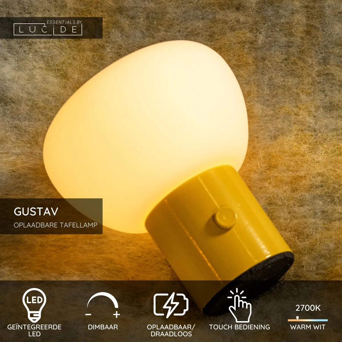 Lucide Gustav Oplaadbare Tafellamp - Geel
