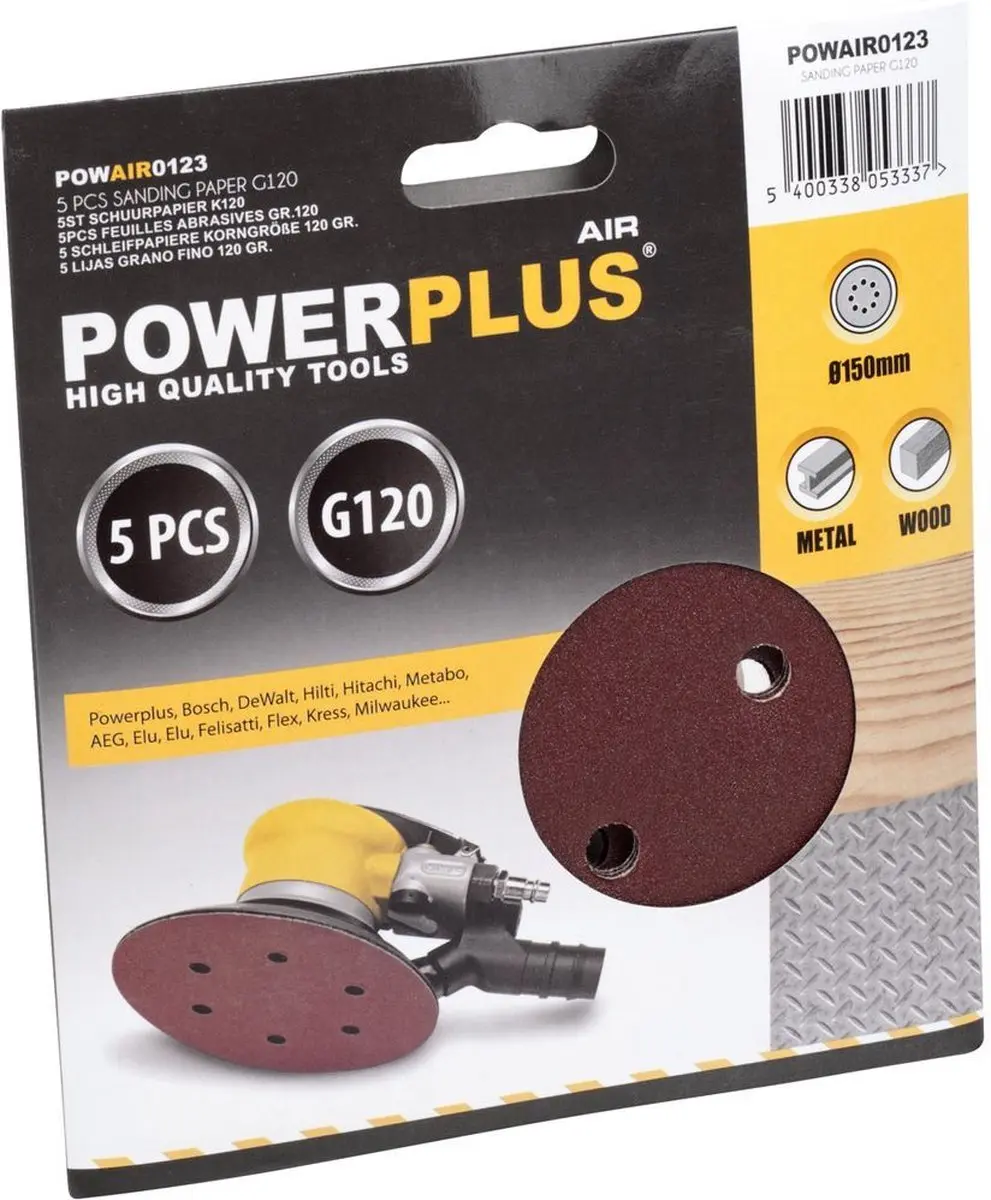 Powerplus POWAIR0123 Schuurschijf D150mm K120 - 5 Stuks