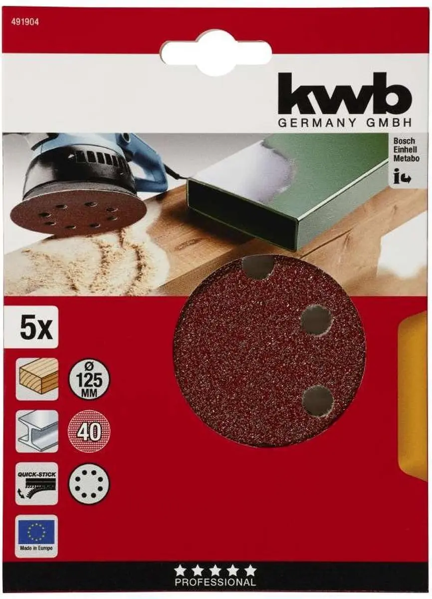 KWB Schuurschijf Ø125mm Korrel 40 - 5 Stuks