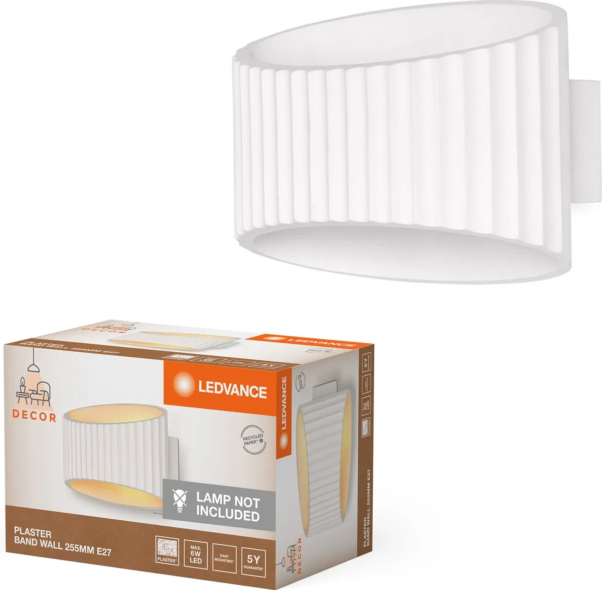 LEDVANCE Decor Plaster Band Wandlamp 255 1XE27 - Wit