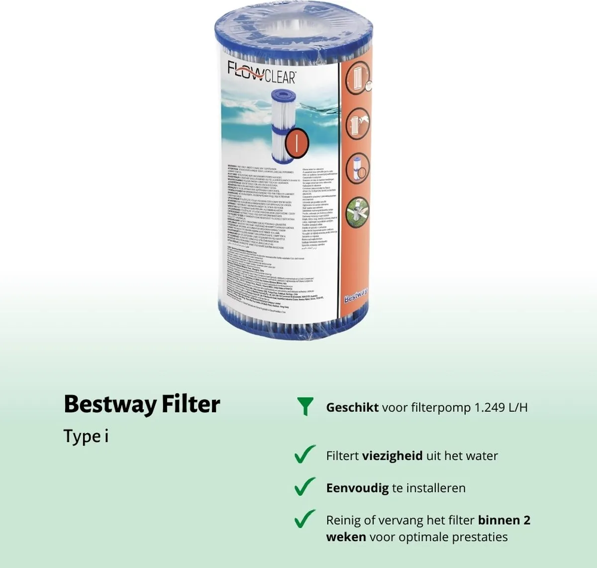 Bestway Flowclear Filterpomp 1249L/h - 32mm - Grijs - 30 Stuks