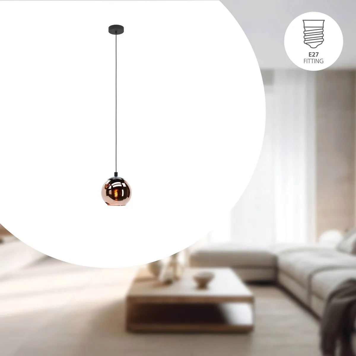 Eglo Centara Hanglamp E27 - 3 Lichtpunten - Koperglas