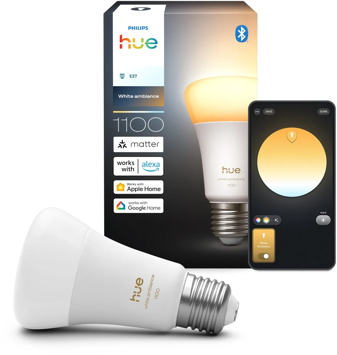 Philips Hue Slimme LED A60 E27 - 8.1W - Mat Glas - 4000K