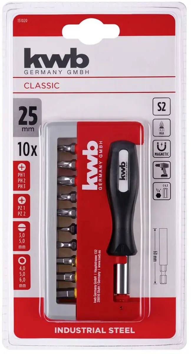 KWB Bitset 10-delig T10 - Industriestaal - In cassette