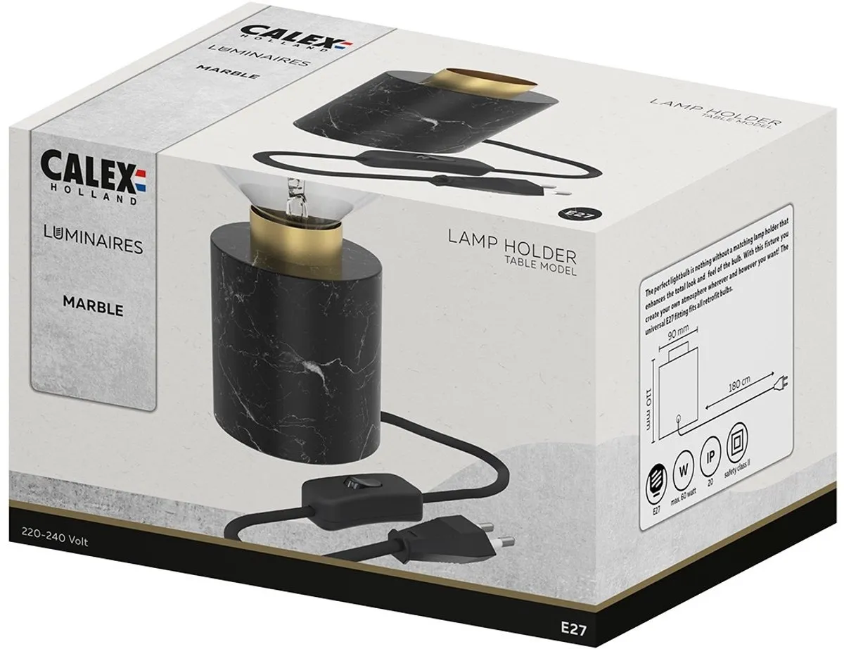 Calex Tafellamp Rond Industrieel E27 - Zwart Marmer