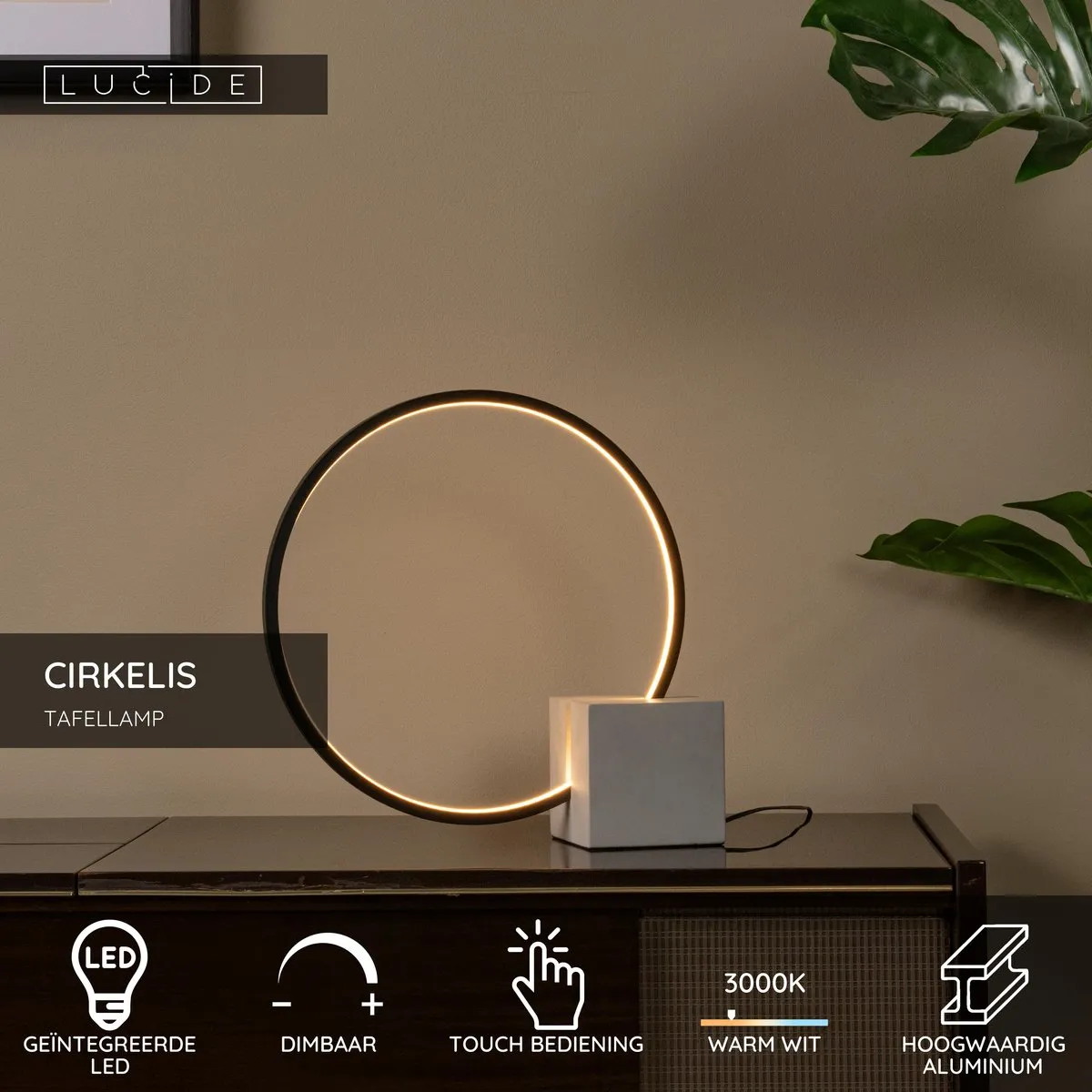 Lucide Cirkelis Tafellamp Ø32cm - LED 6W 3000K - Zwart