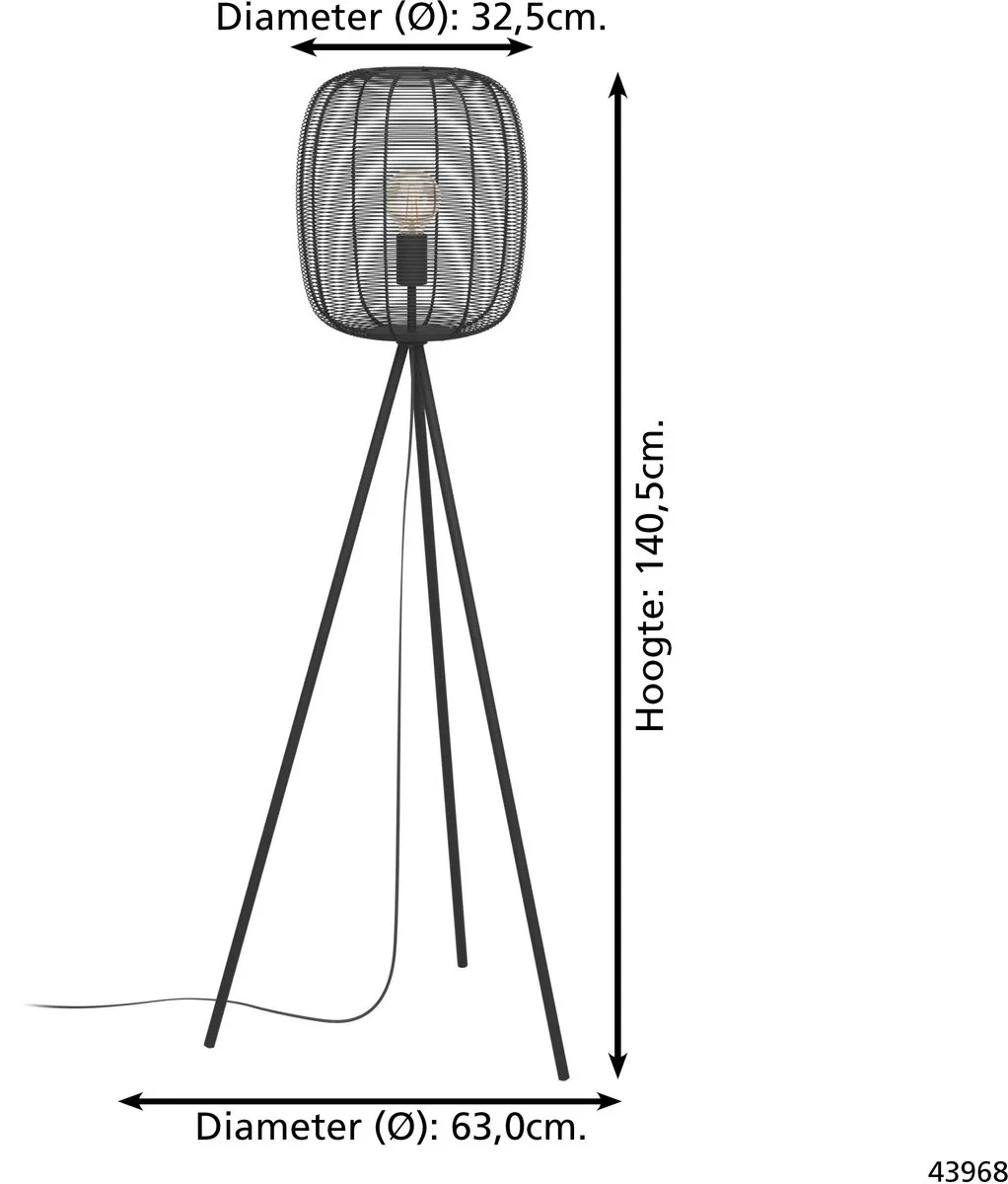 Eglo Derwen Vloerlamp E27 - Zwart - afbeelding 6 van 6