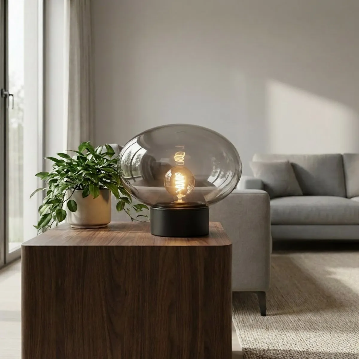 Eglo Madonnina Tafellamp E27 - 27cm - Zwart/Grijs Ombre Glas - afbeelding 6 van 6