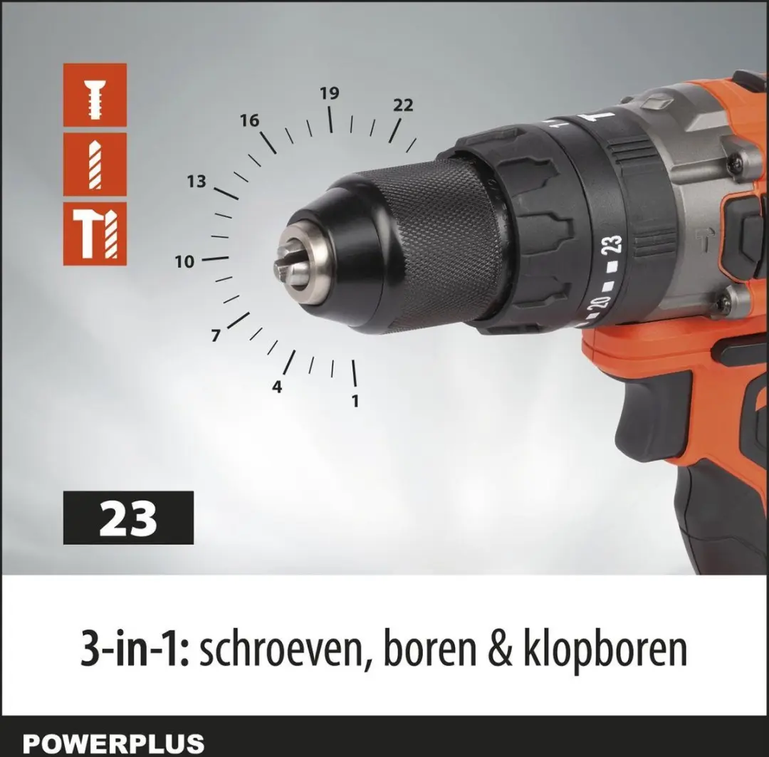 Powerplus POWDP15220 Accuboormachine 20V - Klopfunctie