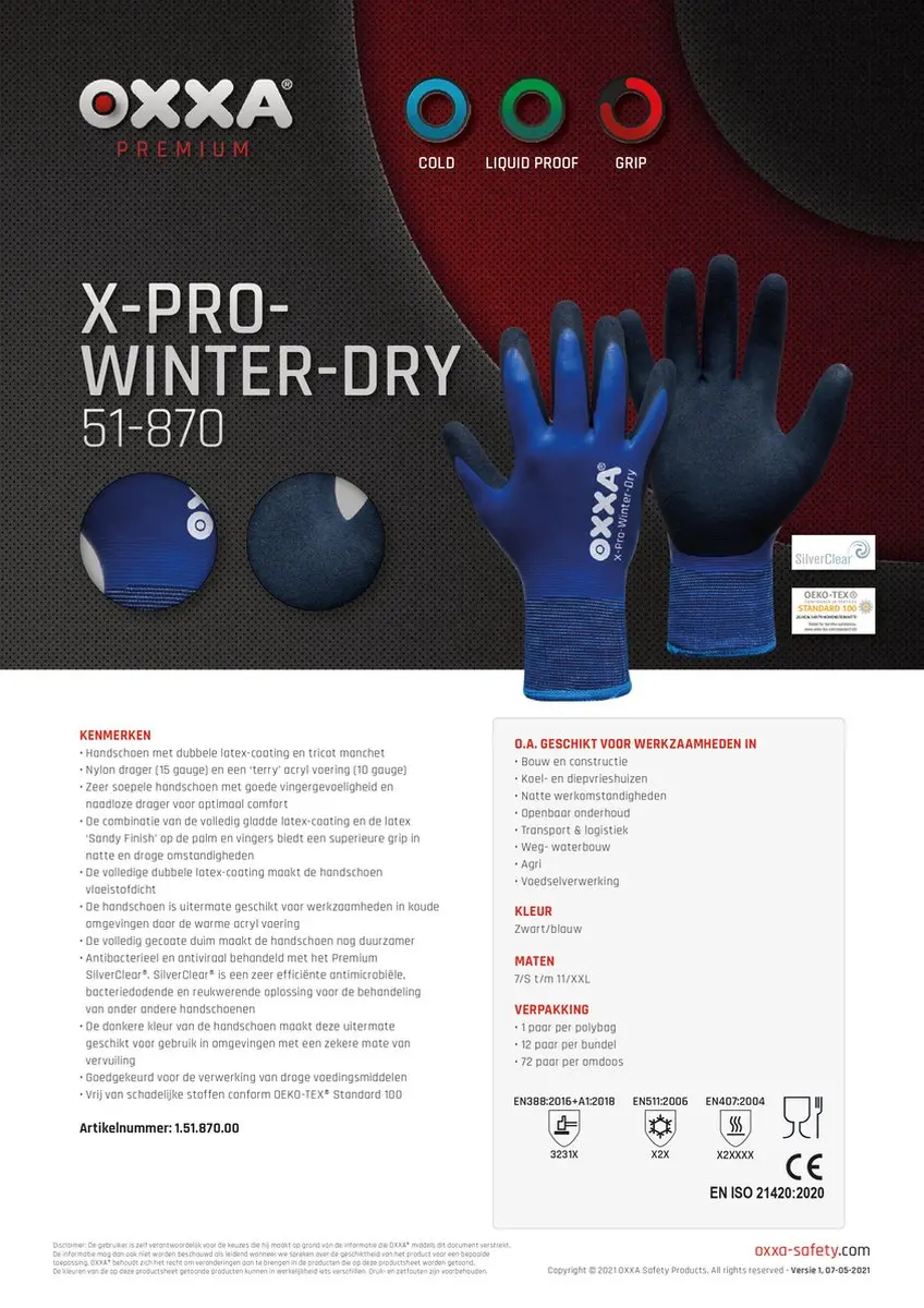 Oxxa Premium X-Pro-Winter-Dry Handschoenen L - 12 Stuks - Blauw