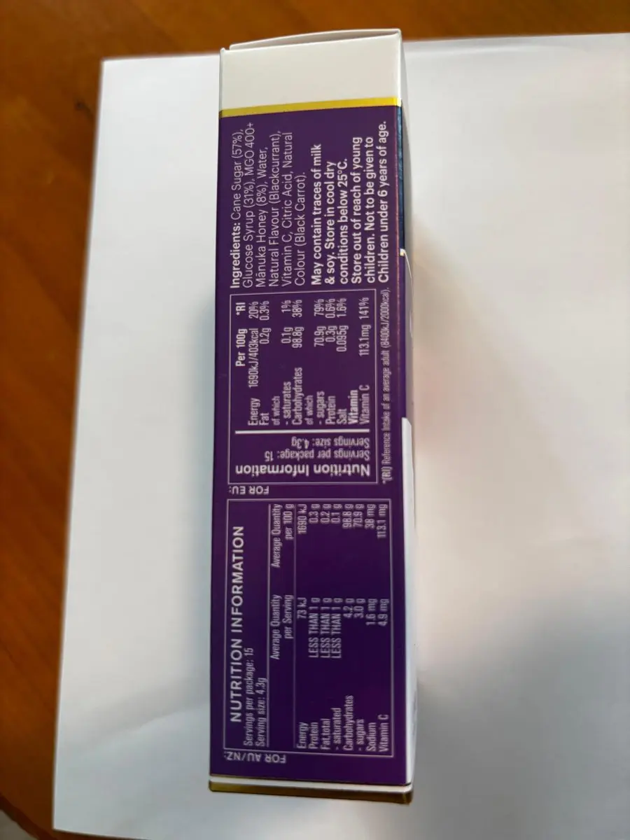 Manuka Health Honing-Zwarte Bes MGO 400+ Zuigtabletten 65mg