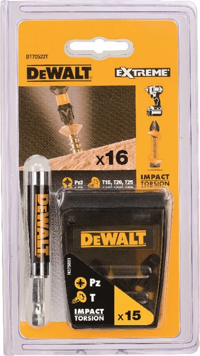 DeWalt DT70522T FLEXTORQ Schroefbitset 15-delig - T15