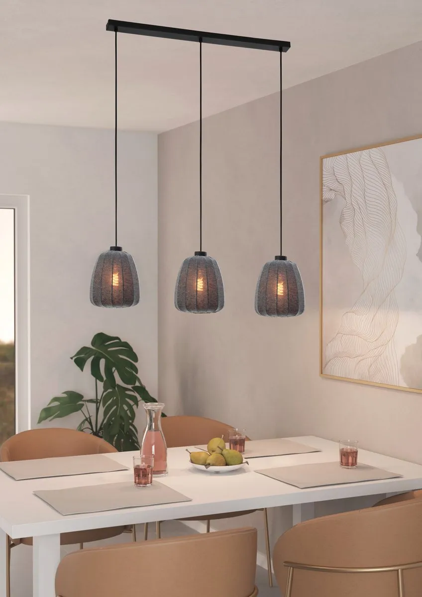 Eglo Barlaston Hanglamp E27 - 3 Lichtpunten - Zwart/Grijs