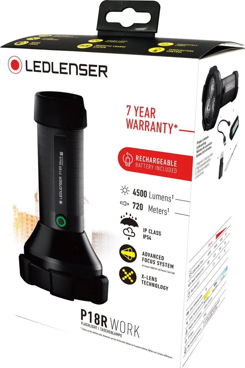 Ledlenser P18R WORK Zaklamp - 4500 Lumen - Zwart