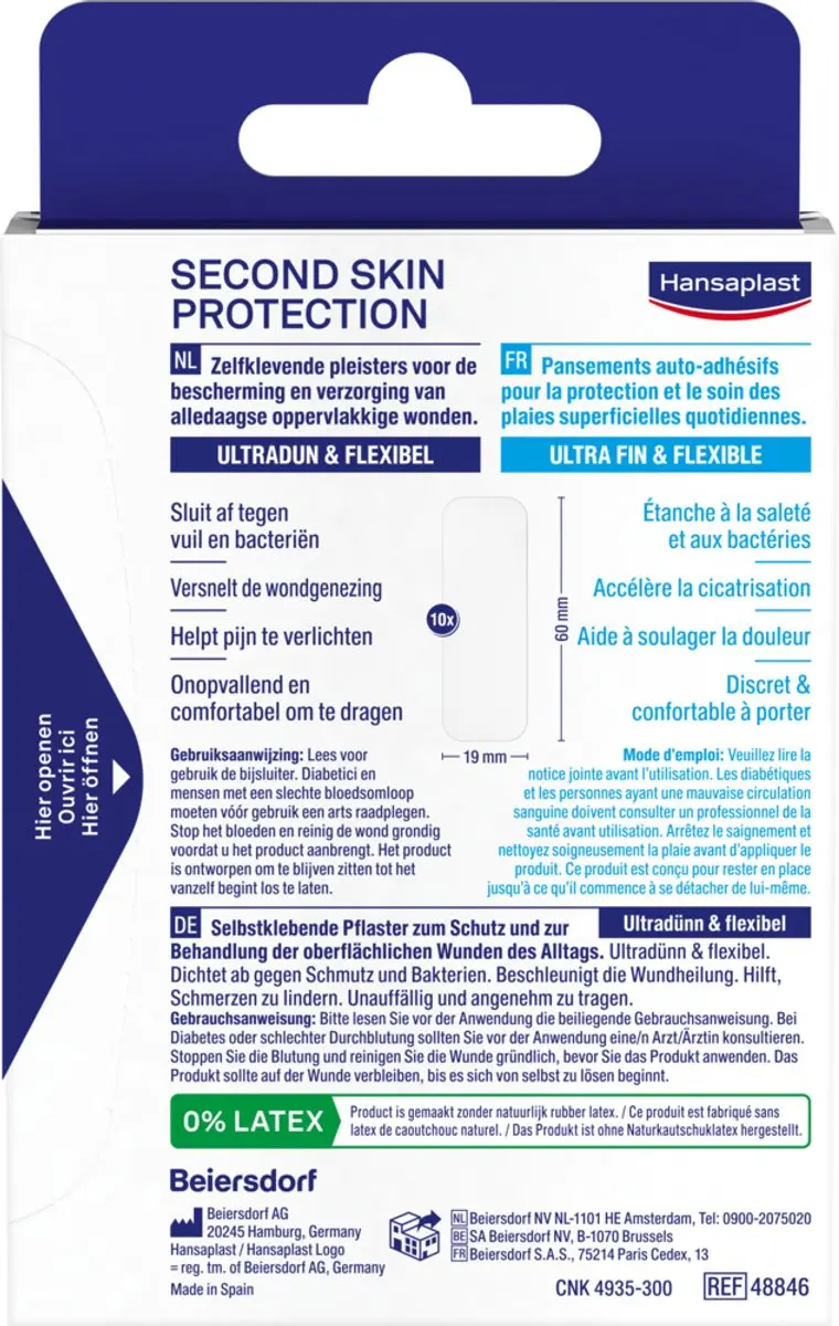 Hansaplast S Second Skin Pleisters - 10 Stuks - Transparant