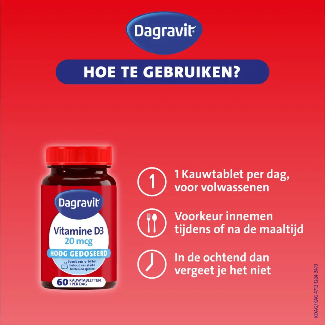 Dagravit Vitamine D3 20 mcg Kauwtabletten - 60 Stuks