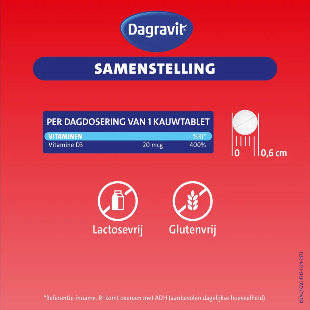 Dagravit Vitamine D3 20 mcg Kauwtabletten - 60 Stuks