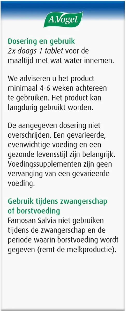 A.Vogel Famosan Overgang Salvia Sterk Tabletten - 25 Stuks