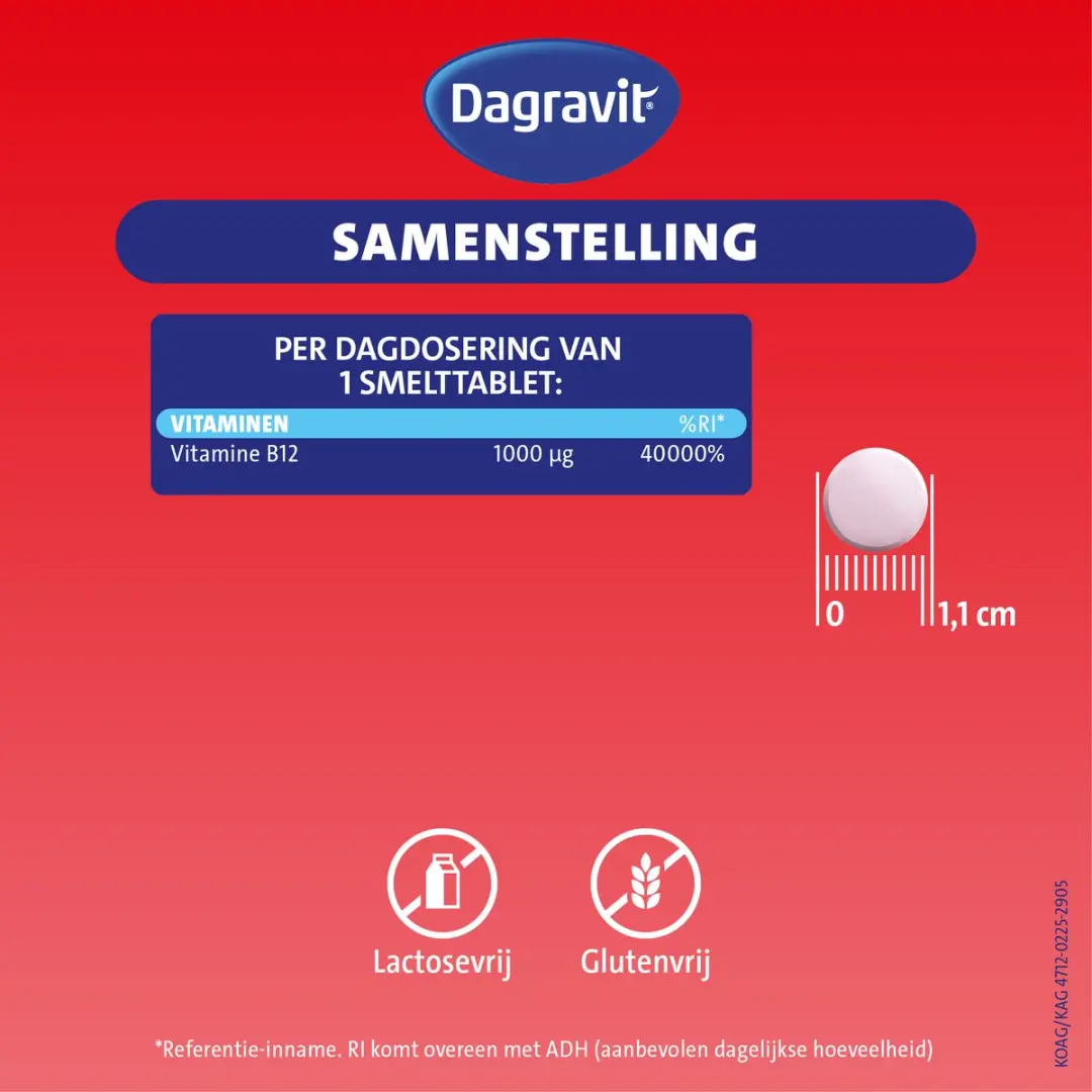 Dagravit Vitamine B12 1000µg Smelttabletten - 100 Stuks