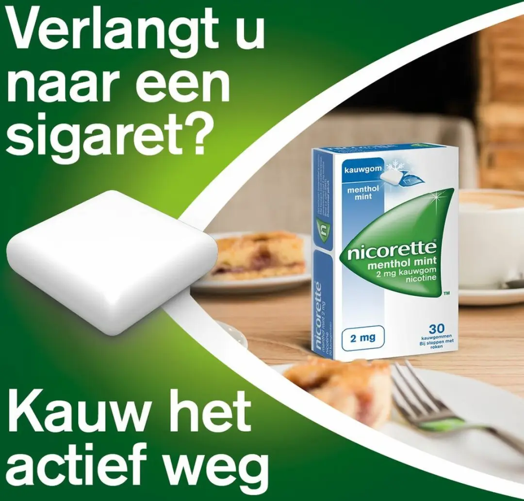 Nicorette Suikervrij Kauwgom Menthol Mint 2mg - 2x30 Stuks