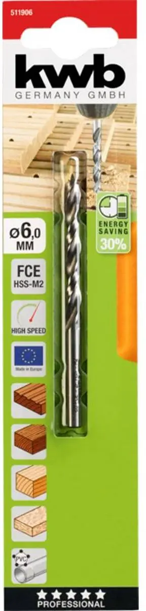 KWB 511906 Hout-spiraalboor 6mm - Metaal - 93mm