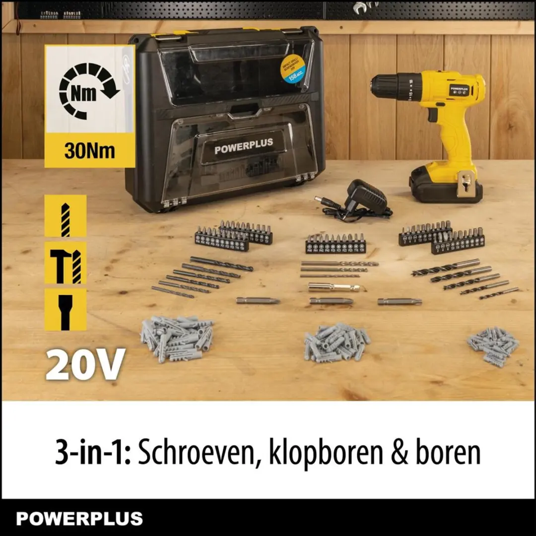 Powerplus POWXBOX004 Schroef-/klopboormachine 20V - 2x 1.3Ah