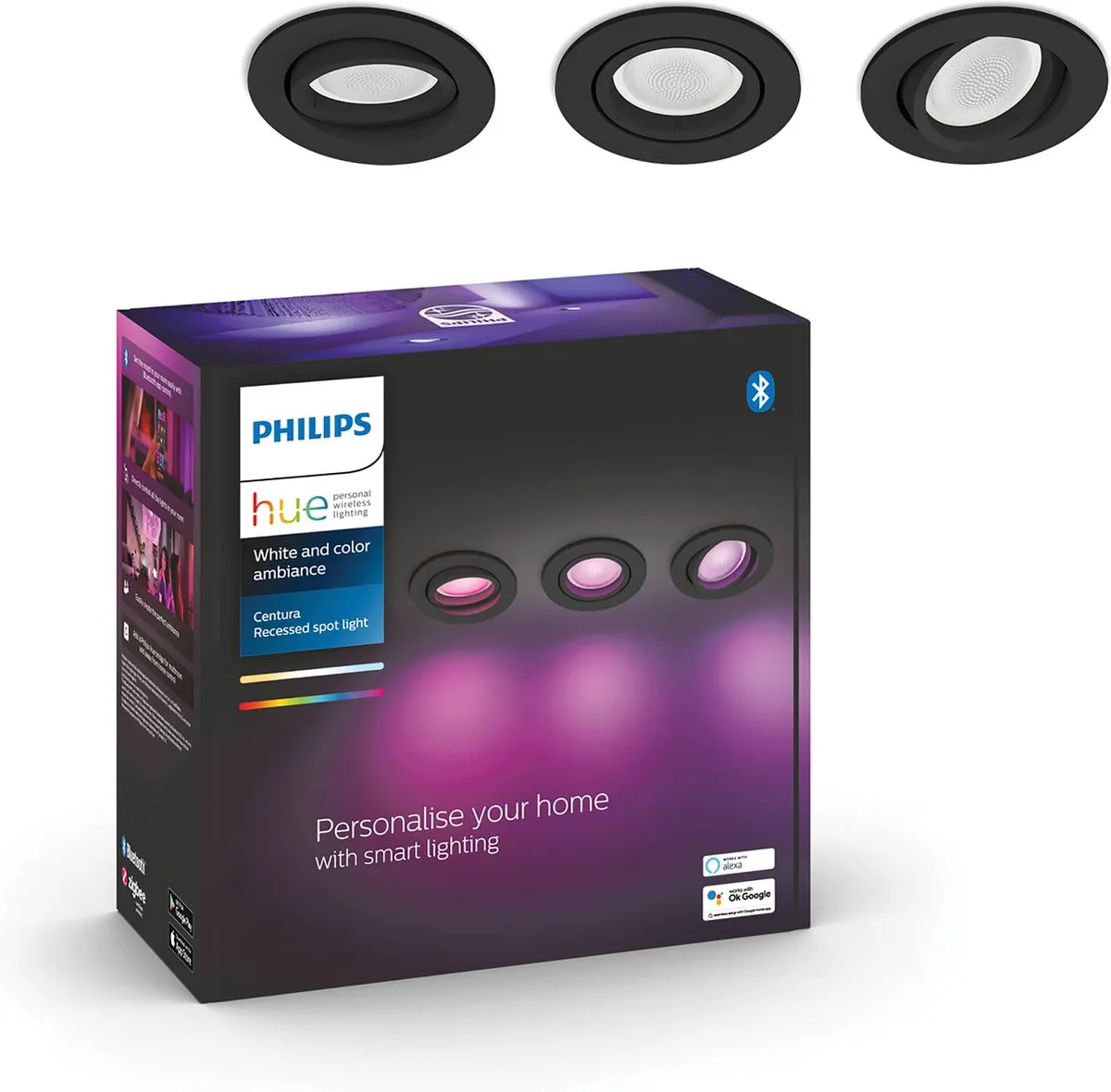 Philips Hue Centura Inbouwspot 3-pack - Zwart - GU10