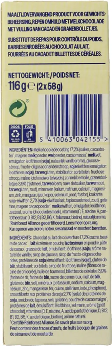 weCare Meal Replacement Bar Choco Crisp 116g