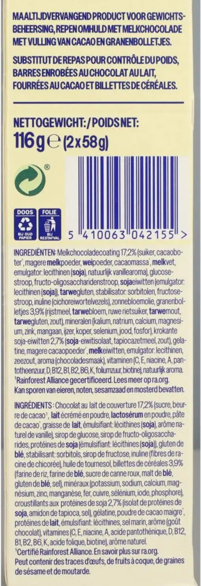 weCare Meal Replacement Bar Choco Crisp 116g