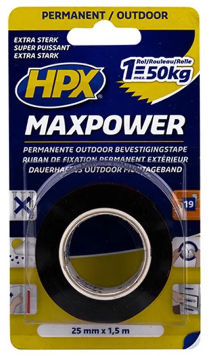 HPX Max-Power Outdoor Dubbelzijdig Tape 25mm x 1,5m