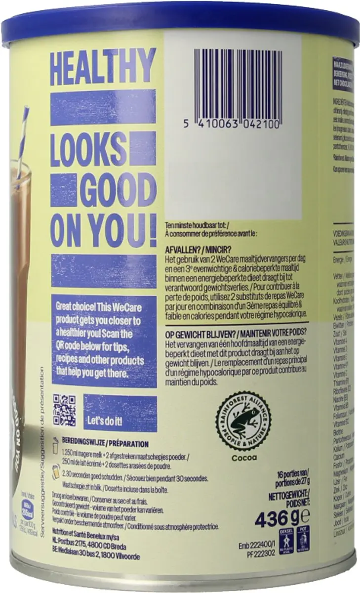 weCare Meal Replacement Shake Chocolade 436g